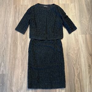 Vintage 1960s textured rose black, two-piece skirt and jacket